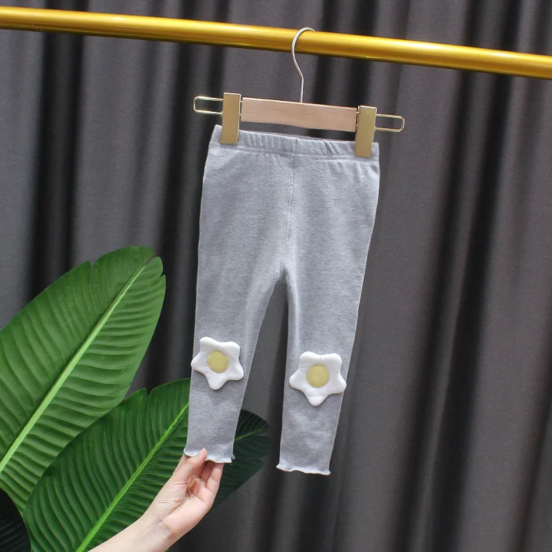 Леггинсы хлопковые для девочек тонкие мягкие однотонные штаны с цветочным