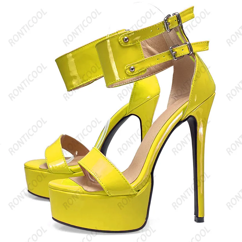 Сандалии Ronticool женские на шпильке лакированные босоножки с ремешком щиколотке