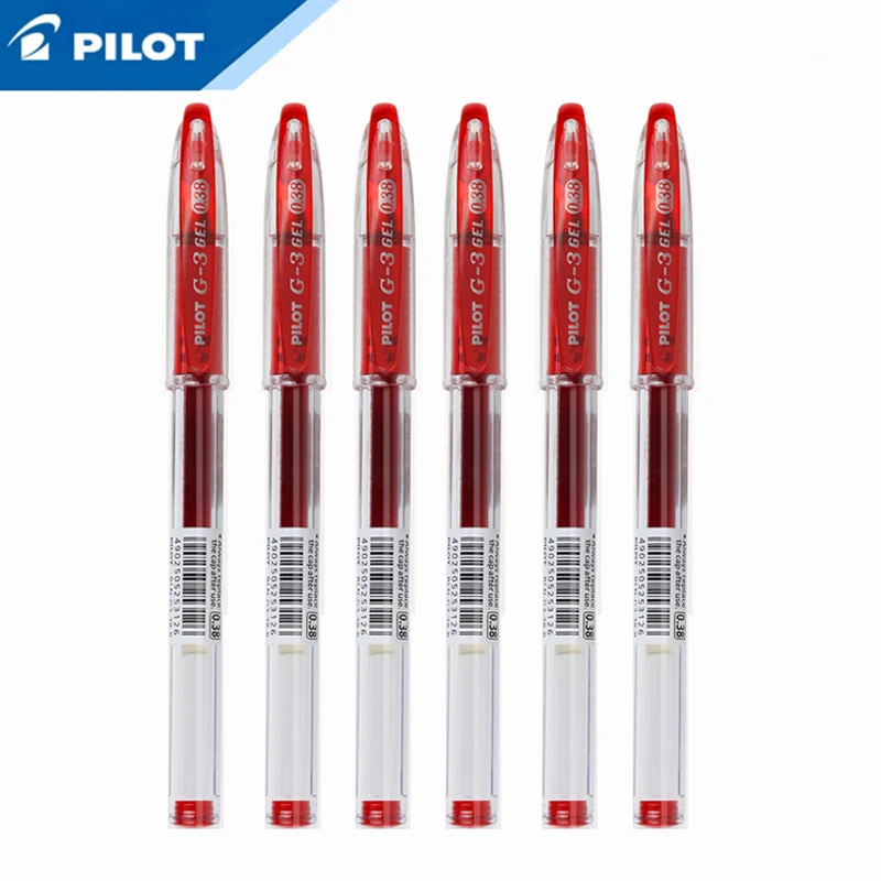 Red Гелевая ручка PILOT G-3, 6 шт., 0,38 мм/0,5 мм, пуля для деловых подписей, офисная, записывающая ручка, быстросохнущая, цветная, насыщенная, гладкая - Цвет: Red