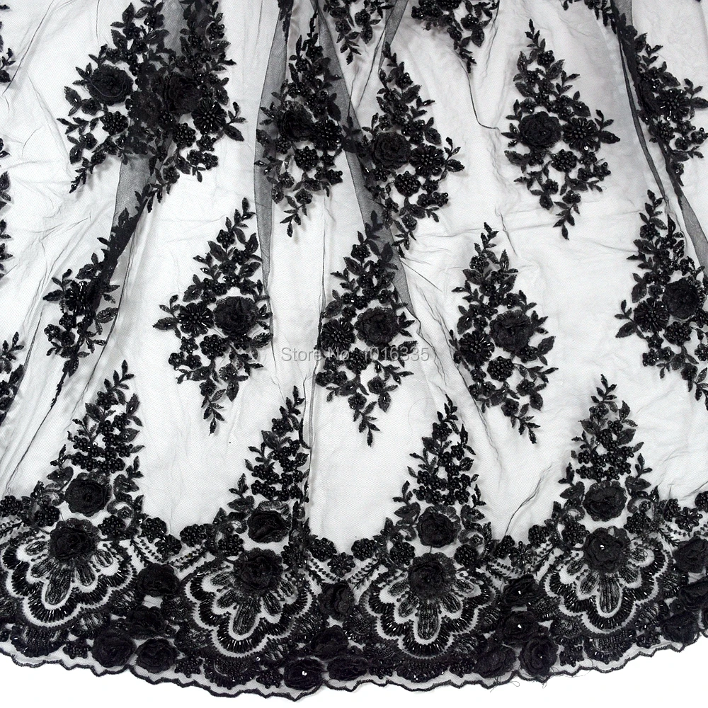 2019 черная Цветочная кружевная ткань 3d Цветочная вышивка