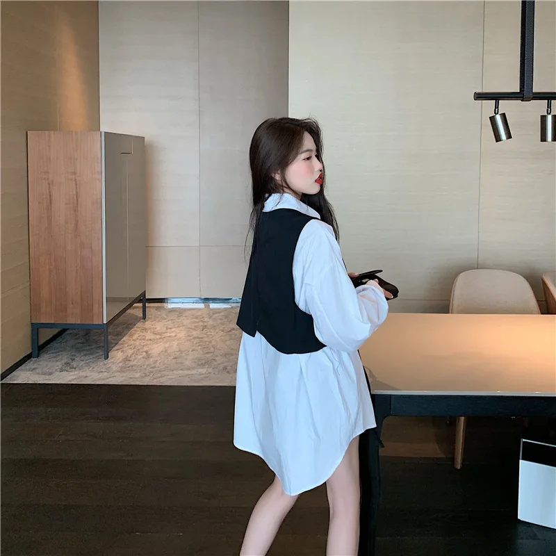 

Z Autumn New Style Loose Long-sleeved Shirt + Sense of Design Vest Suit