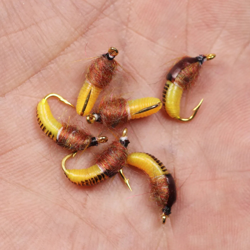 Bimoo 6 шт.#12 Реалистичная Nymph Scud Fly для ловли форели Nymphing искусственная приманка-насекомое приманка Caddis Nymph Fishing Fly