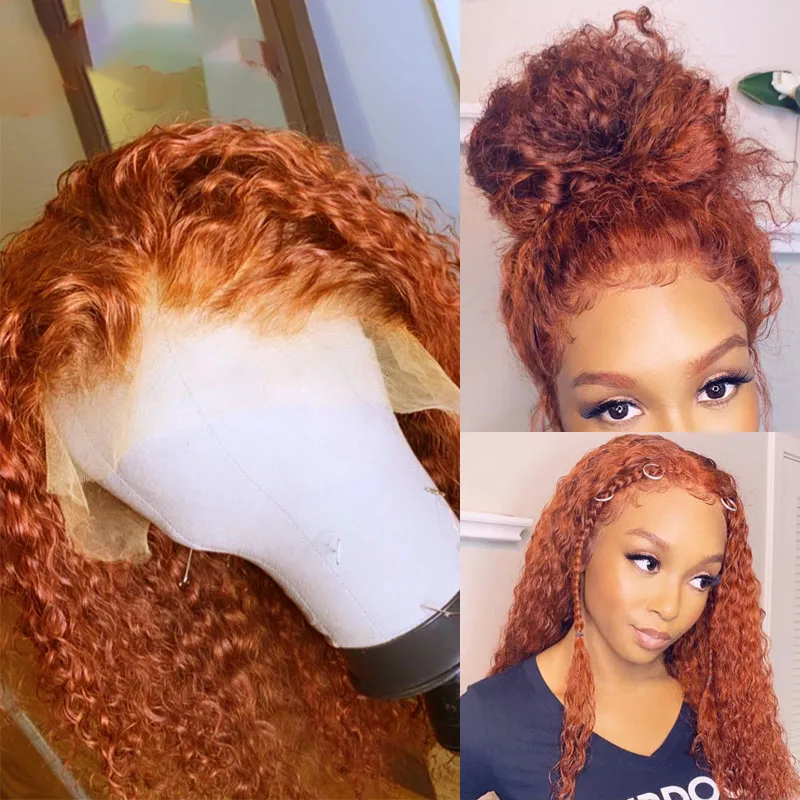 Парик Ginger Wig Orange T Part парики из человеческих волос на шнуровке спереди 180% кудрявые