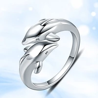 lovely exquisite double dolphin open index finger ring fashion silver color lady ring accessories creative women jewelry gifts