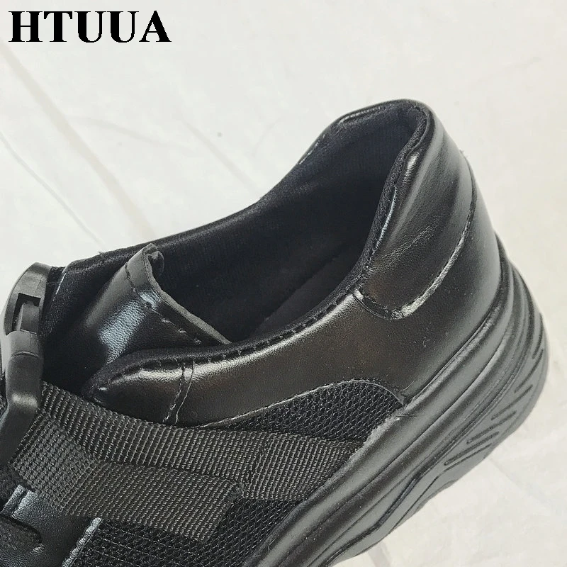 HTUUA/модные кроссовки на плоской платформе с дышащей сеткой; женская обувь из Вулканизированной Ткани; Цвет черный, белый; повседневная обувь на толстой мягкой подошве; SX2290