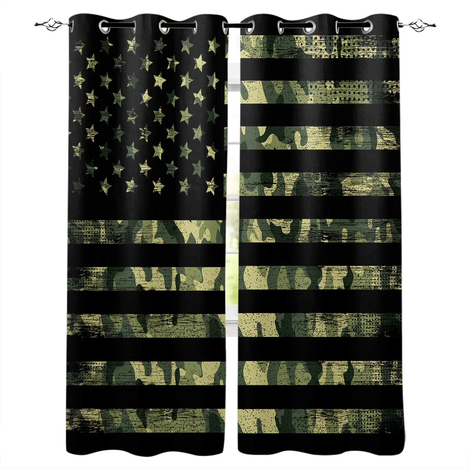 Затемняющие шторы с зеленым камуфляжным американским флагом для гостиной