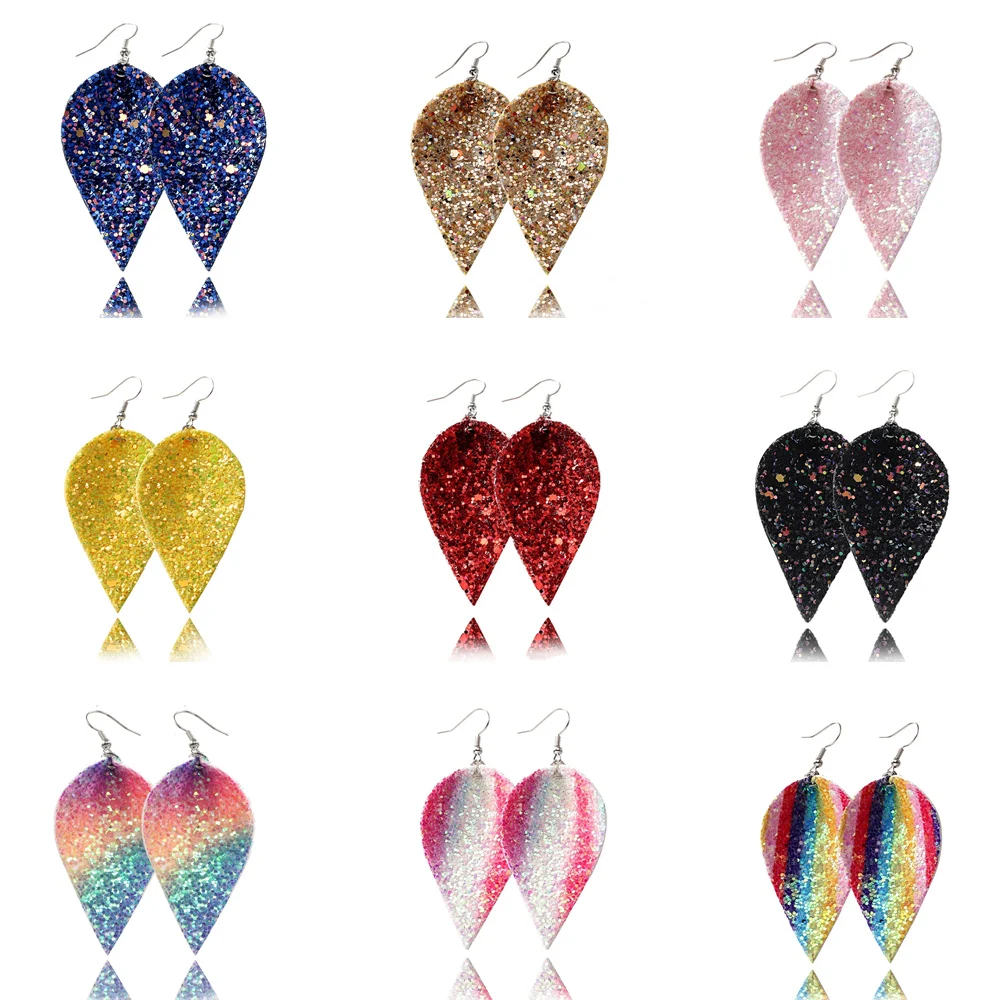 Новый дизайн кожаные серьги с блестками для женщин радужные из искусственной