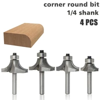 4pc 14 shank round over router bits for wood woodworking tool 2 flute endmill with bearing milling cutter corner round over bit