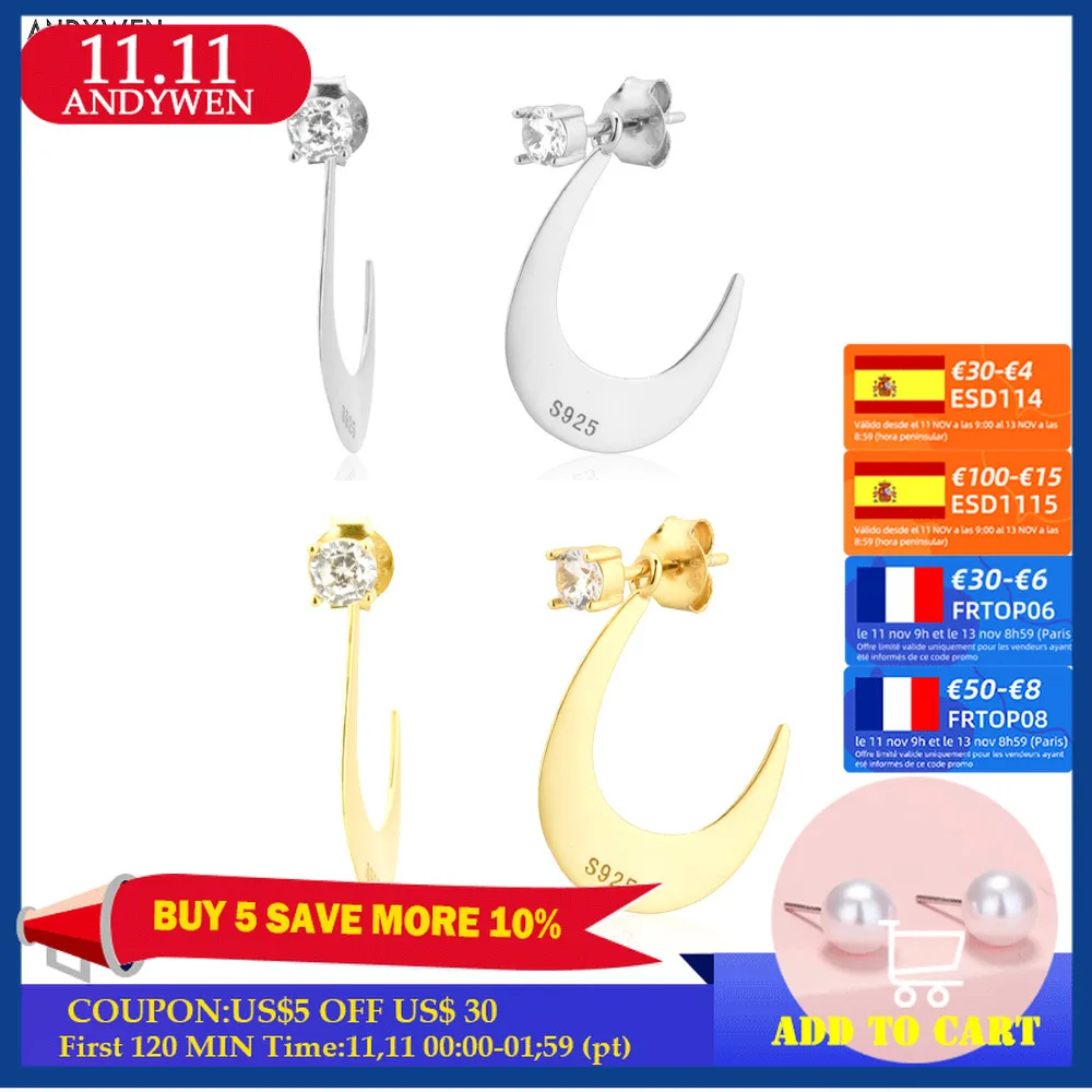 

ANDYWEN 100% 925 Sterling Silver Gold Clear Zircon Moon Circle Piercing Round Ohrringe Pendiente Luxury Jewelry Jewels