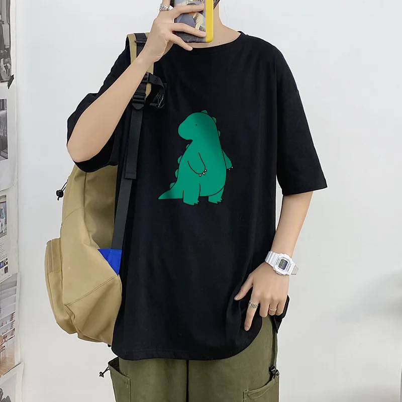 Летняя мужская футболка с мультипликационным принтом динозавра уличная одежда в