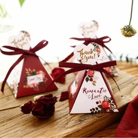 flamingo marble style triangular pyramid wedding favors candy boxes with thank you tags bomboniera giveaways box party gift box