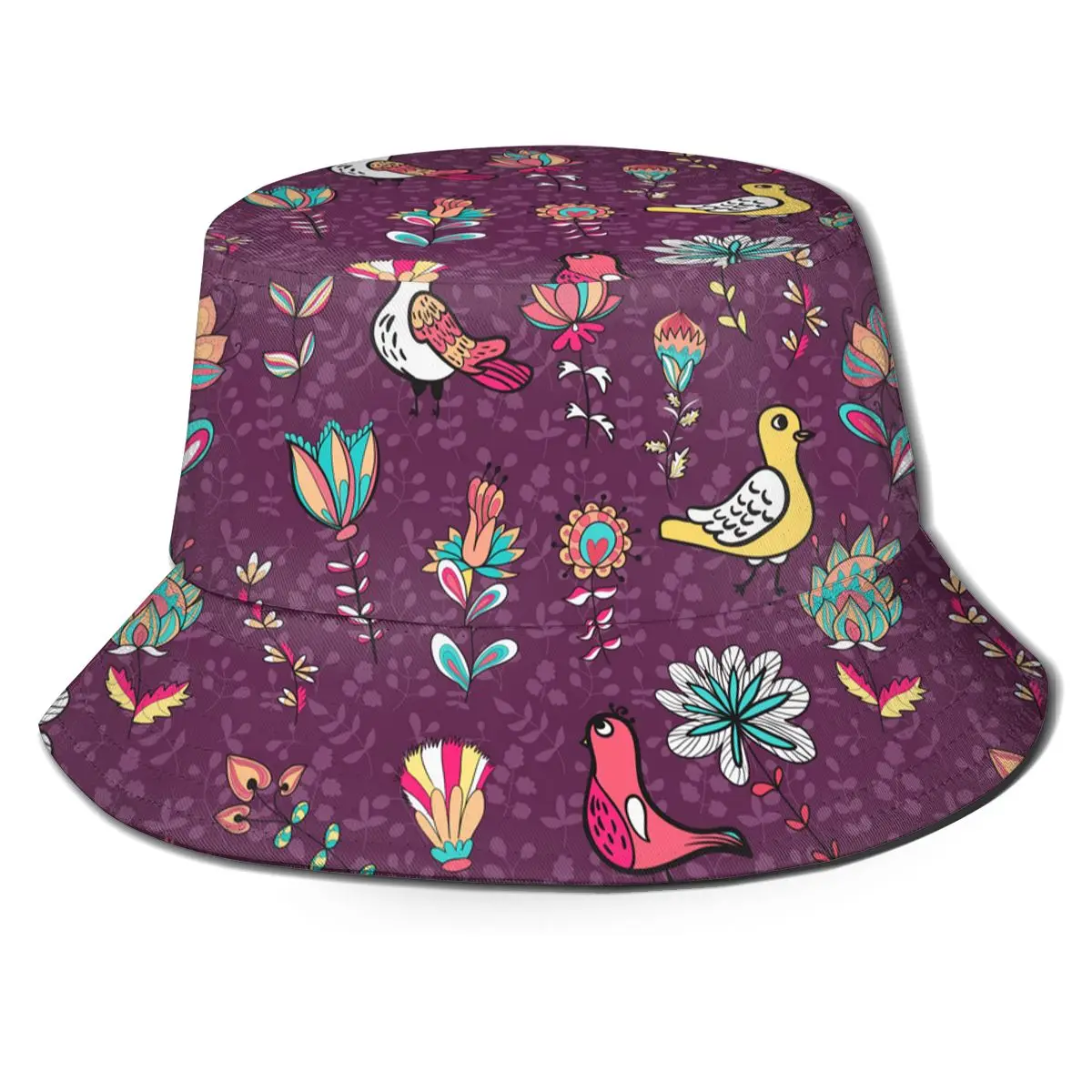 

Cartoon Bird Printed Hat Women Men Panama Bucket Cap The Design Flat Cartoon Bird Fisherman Hat
