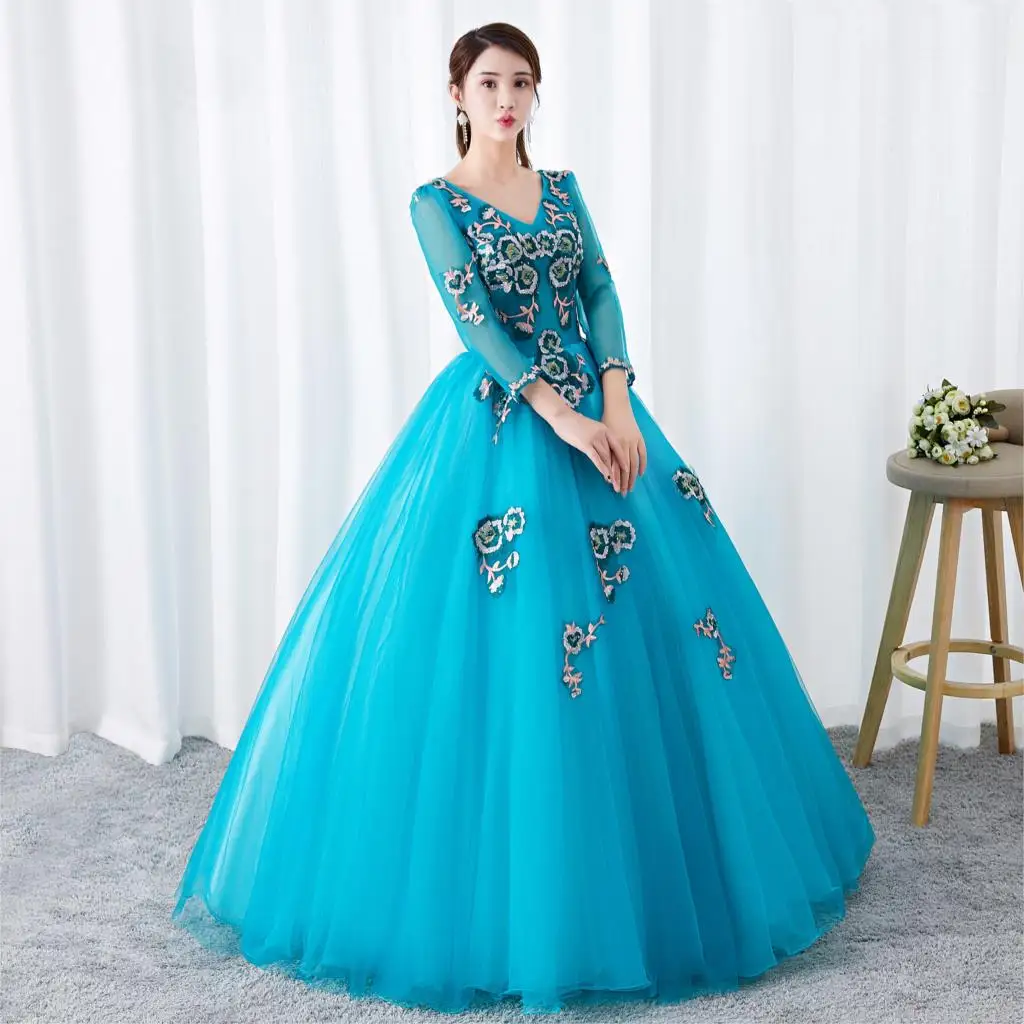 2019 Бальные платья бальные с аппликацией длинные рукава Vestidos De 15 Sixteen милое