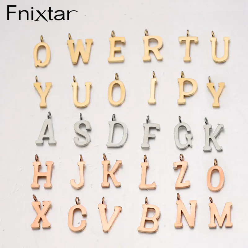 Fnixtar 26Pcs Vintage Letter Charms Mirror Polish Stainless Steel Charm For DIY Making Initials Necklace Bracelet Anklet Jewelry