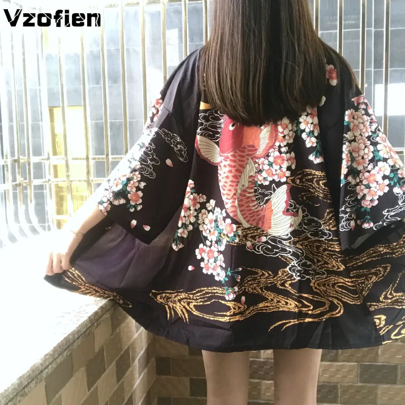 

Japanese-Style Harajuku Kimono Thin Cardigan SunProof Clothing Loose Haori Samurai Kimonos Streetwear Cosplay Yukata Female Obi