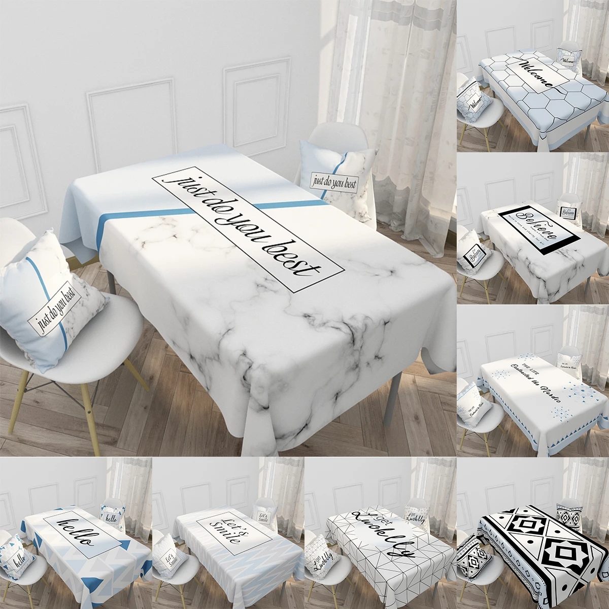 

Zerolife Blue White Printed Plaid waterproof Tablecloth Table Cloth withDining Table Cover Protector Furniture Decor Tea Cloth