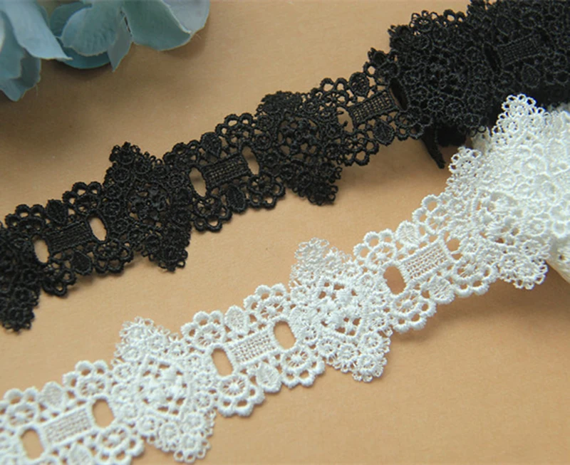 

10Yards Water Soluble Embroidered White Black Flower Lace Fabric Sewing DIY Trim Applique Ribbon Craft Cheongsam Curtain Garment