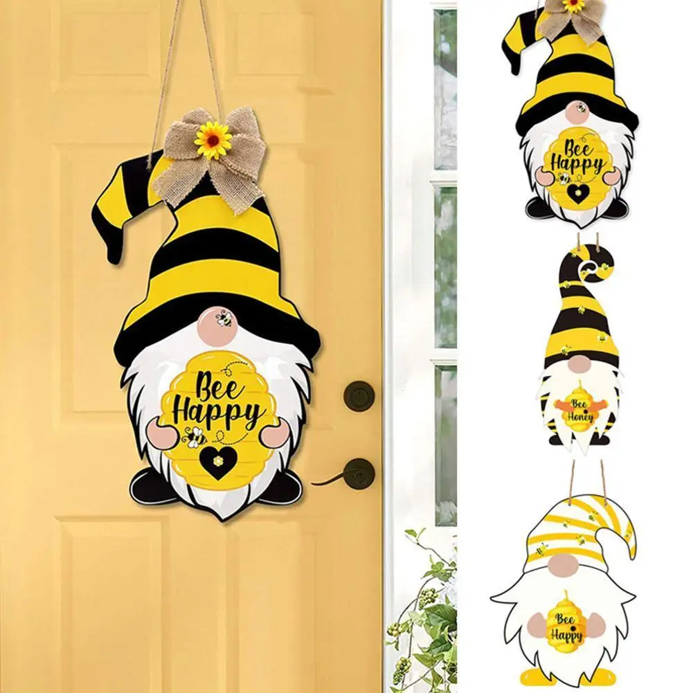 

1pc Bee Festival Wooden Hanging Decor Gnome Pendent Door Hanging Ornament