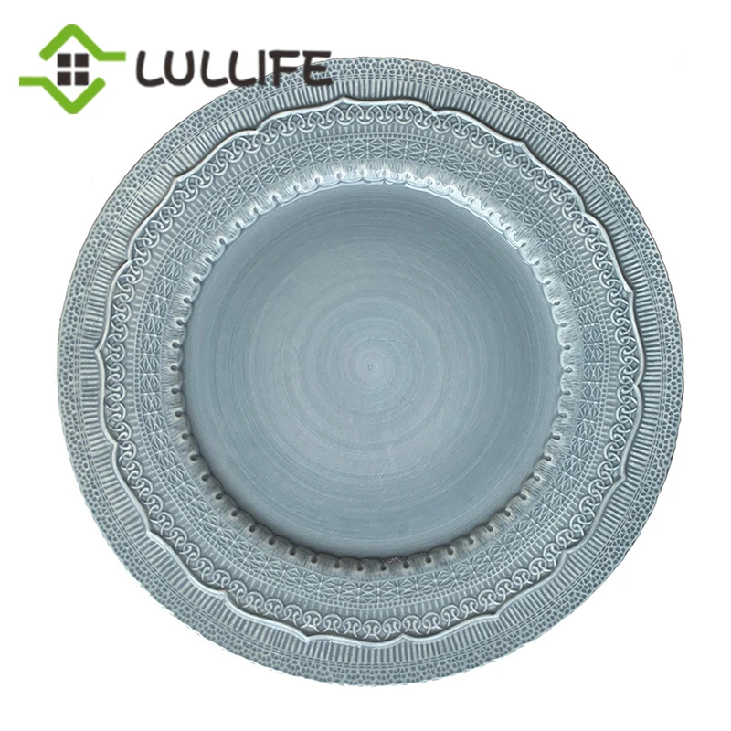

13 дюймов керамическая обеденная тарелка Роскошная Свадебная тарелка зарядное устройство Тарелки и блюда тиснение большая посуда кухонный ...