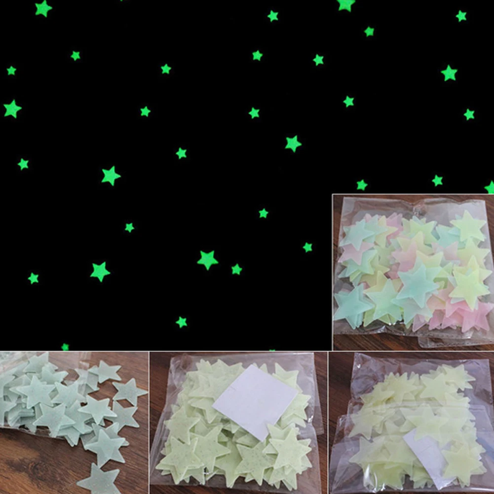 100 шт. светящиеся настенные наклейки с изображением звезды луны детские комнаты