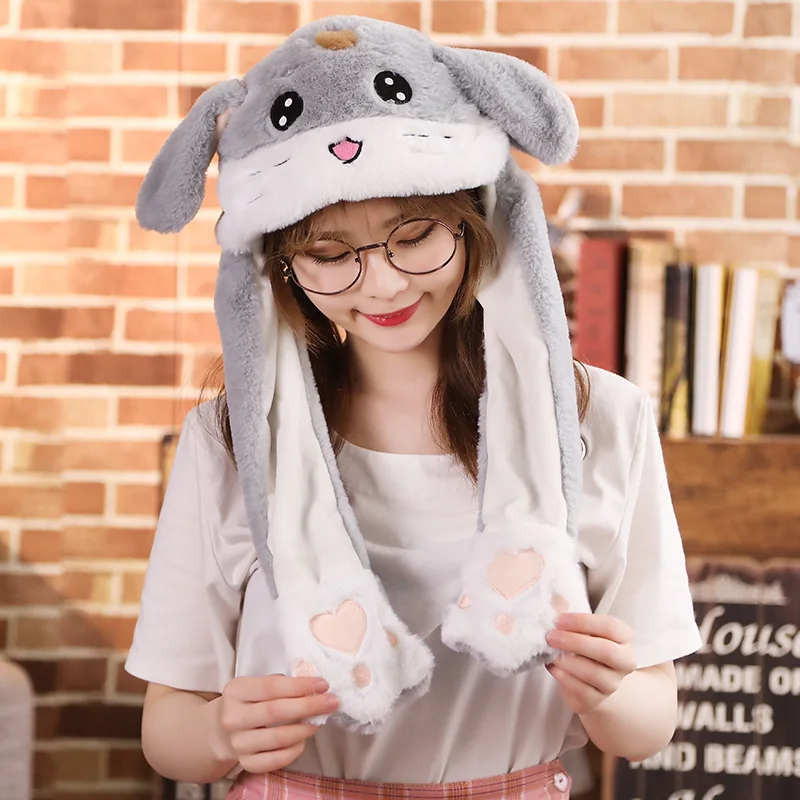 grey hamster2 Новая Привлекательная плюшевая шапка с подвижными ушками, забавная игрушка для игр с ушками, кролик, собака, свинья, Подарочная игрушка для детей, девочек - Цвет: grey hamster2