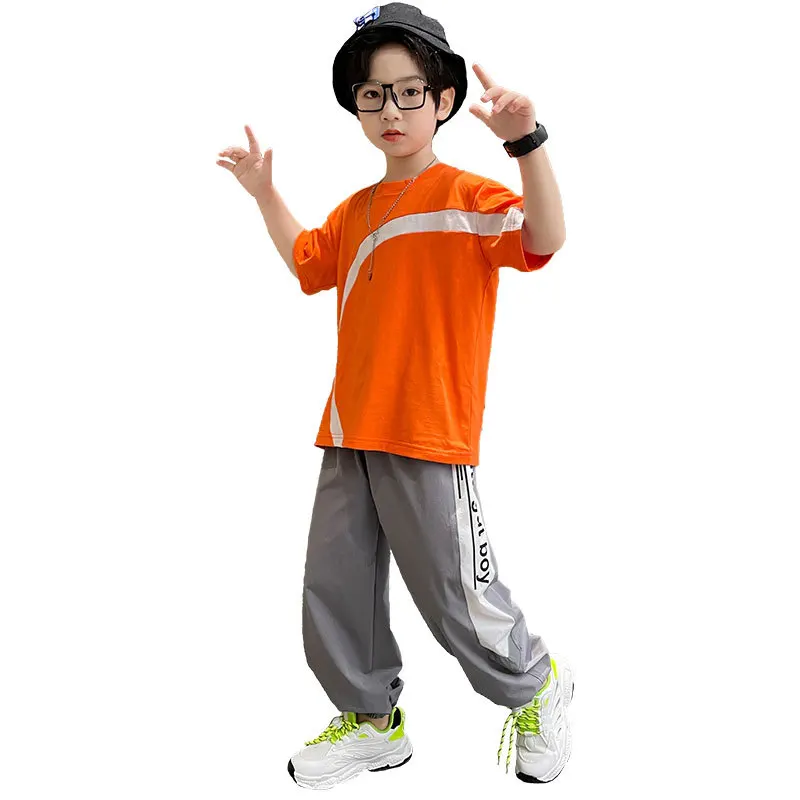 

Kids Boys short-sleeved cotton T-shirt pants 2pcs suit new summer big virgin suit 4-12 years old
