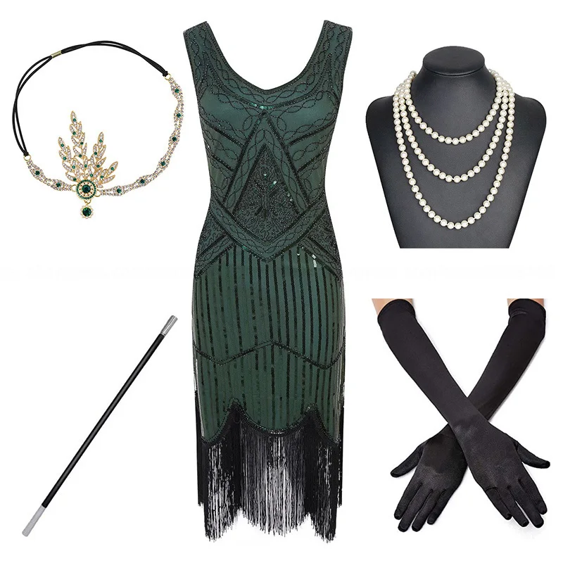 Женское платье с бахромой блестками и Пейсли рукавом в стиле арт-деко 1920-х Гэтсби