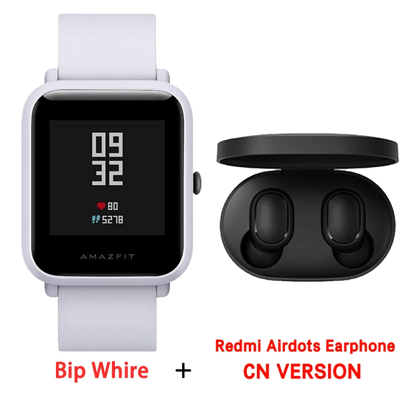 White Airdots CN Смарт-часы Amazfit bip с английским/испанским/русским мультиязычным спортом, глобальная версия фитнес-часов - Цвет: White Airdots CN
