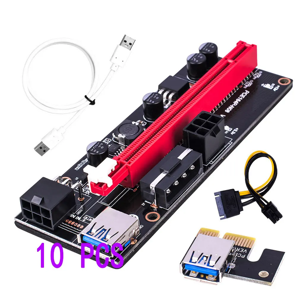 

10 Pcs PCI-E pcie Riser 009 Express 1X 4x 8x 16x Extender PCI E USB Extender Riser Adapter Card SATA 15pin to 6 pin Power Cable