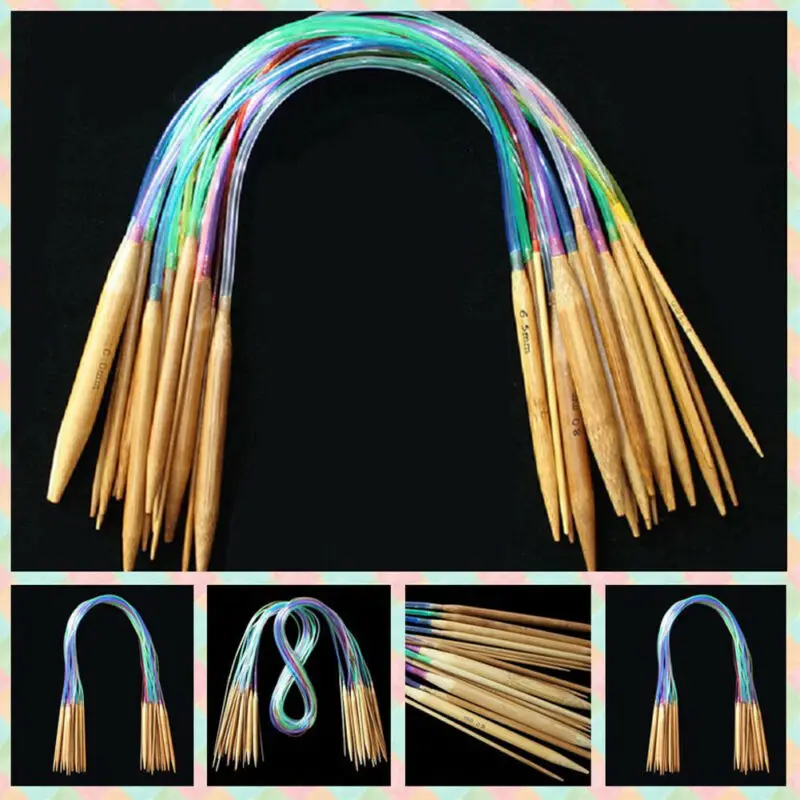 

18pcs Multicolor Tube Circular Carbonized Bamboo Circular Knitting Needles 40cm - 120cm Crochet Hooks Set Sewing Tools