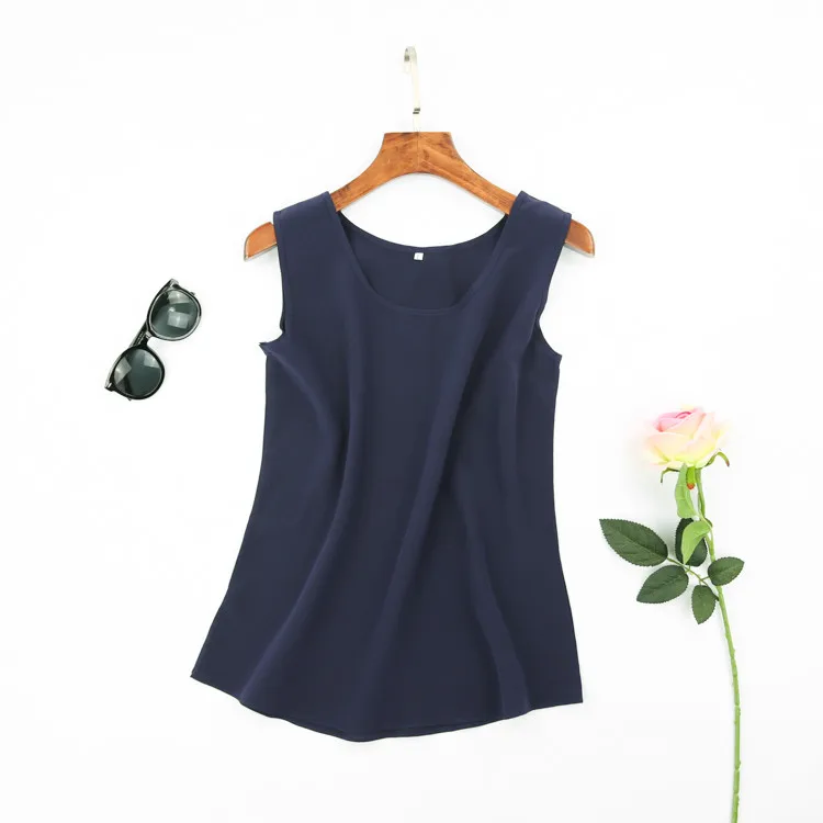 navy Женская майка из чистого шелка, блузка, рубашка, жилет без рукавов, L, XL, 2XL, JN006 - Цвет: navy