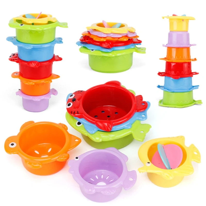 

P15C Shower Toys for Kids Gifts Swimming Pool/Bathtub Accompany Supplies Rotatable Baby Bath Set Toys Stacked Colorful Cups