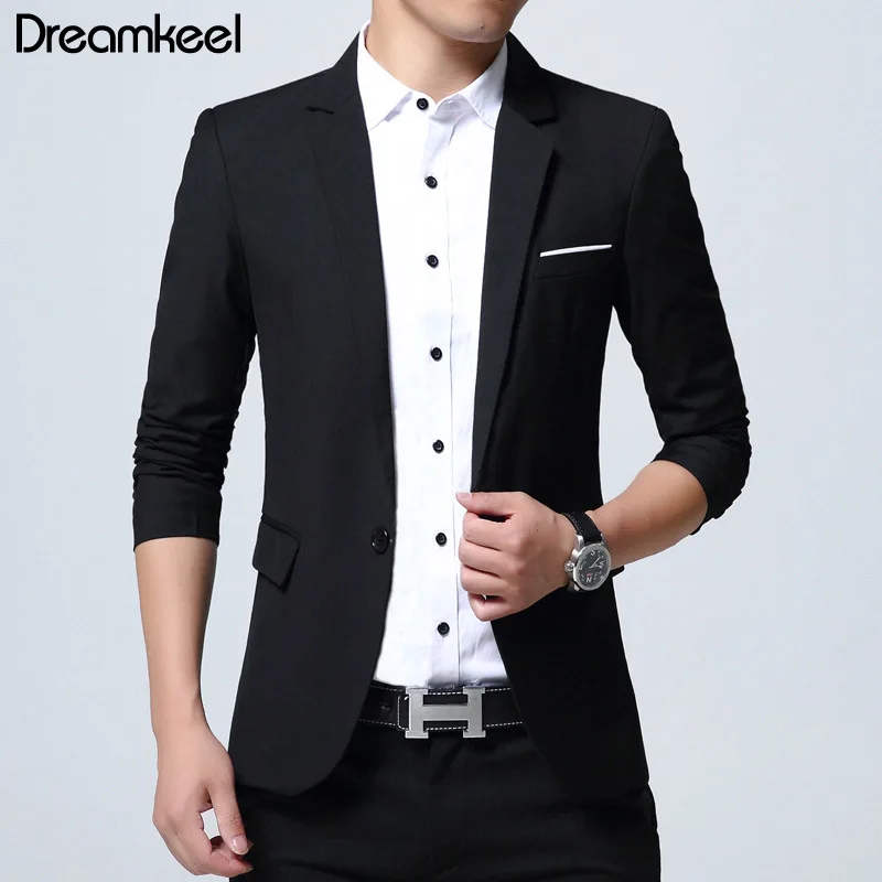 Модный мужской повседневный Блейзер на одной пуговице приталенный пиджак