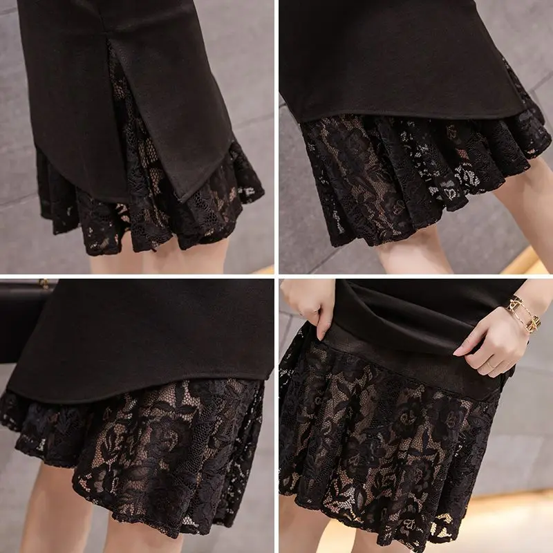 SEXMKL Faldas Mujer Moda Женщины Высокой Талией Кружевные Лоскутные Юбки Корейская Уличная Одежда Юп Femme Midi Юбка-Карандаш Плюс Размер