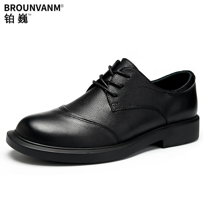 High Quality Genuine Leather Shoes Men Lace-Up Business Dress soft sole comfortable cowhide spring autumn | Обувь