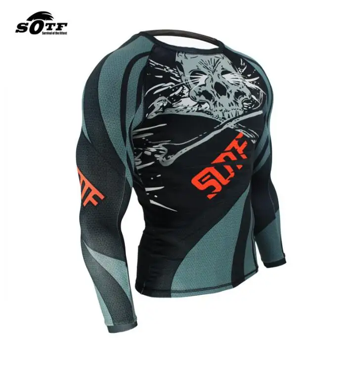 Suotf MMA тренировочный компрессионный Джерси и брюки, стреч череп Рашгард, KickBoxing, плотная длинная футболка для фитнеса, Муай Тай, одежда для фитнеса - Цвет: Jersey