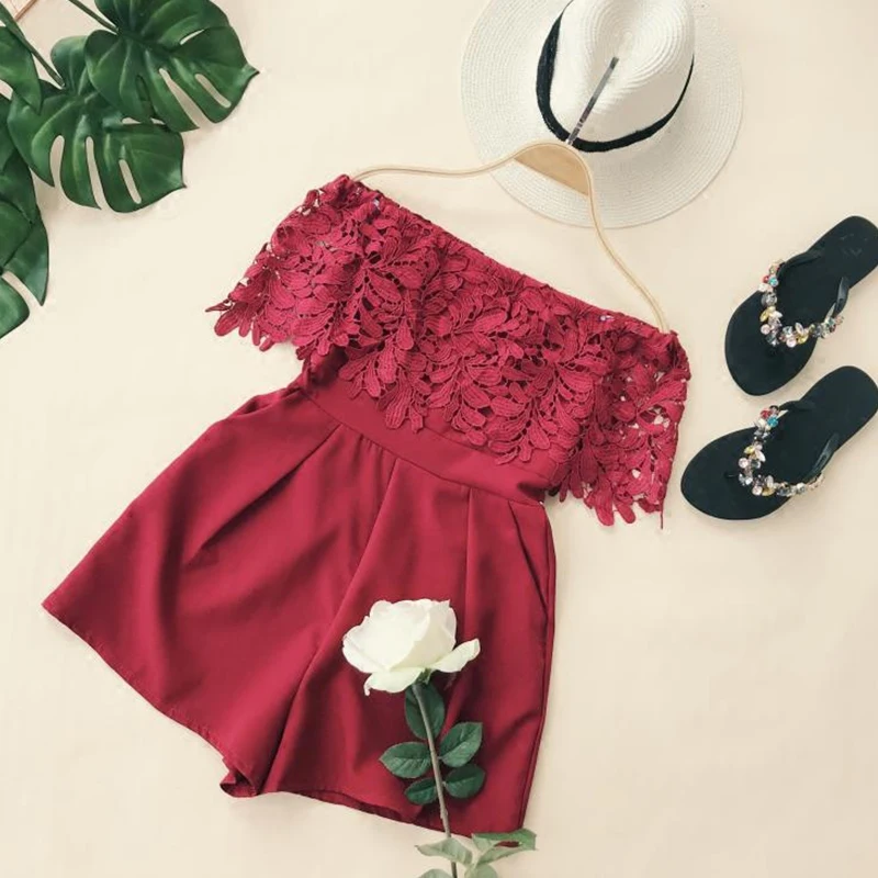 Женский кружевной комбинезон с широкими штанинами летние комбинезоны кружевом и