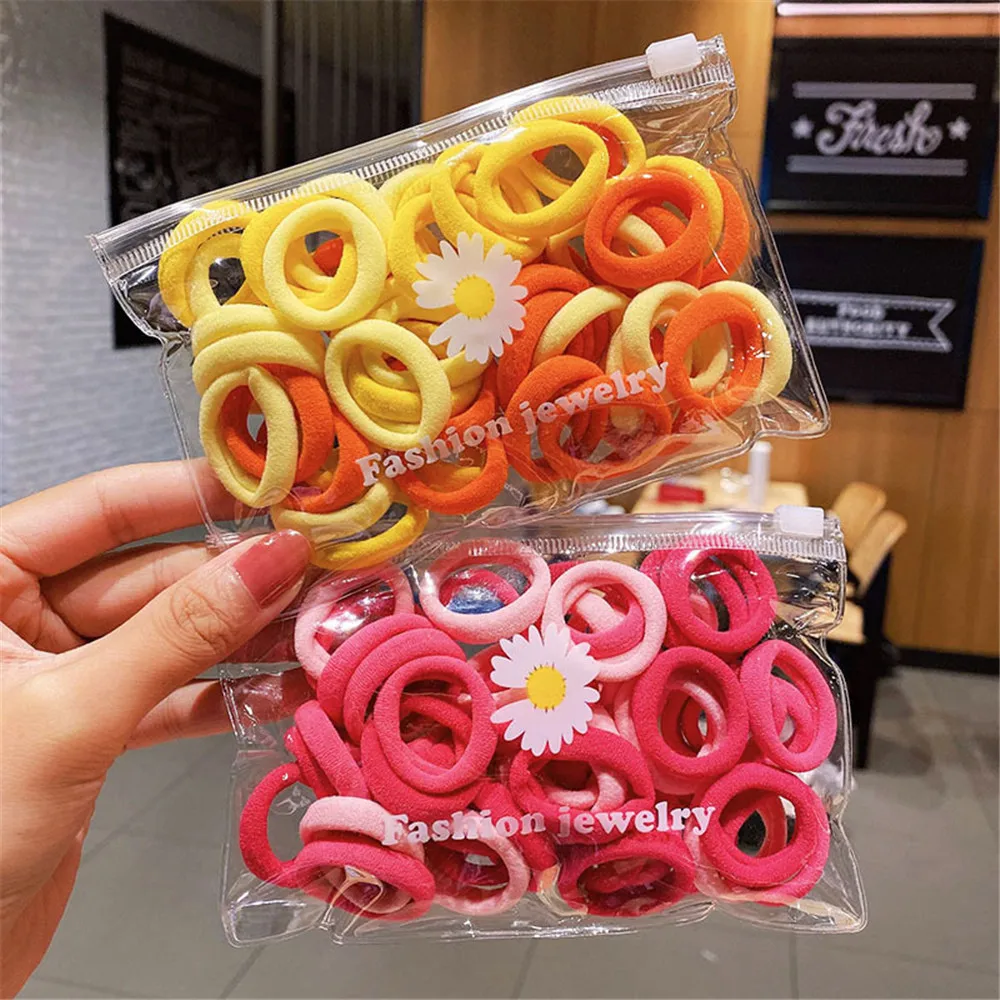

50/Set Women Girls 4CM 2CM Colorful Nylon Elastic Hair Bands Ponytail Holder Rubber Bands Scrunchie Headband Hair Accessories