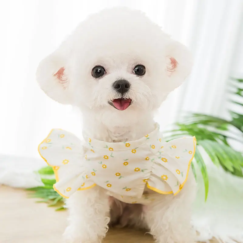 

Pet Skirt Spring and Summer Thin Section Breathable Spring Flying Sleeve Cat Floral Dress for Chihuahua Teddy