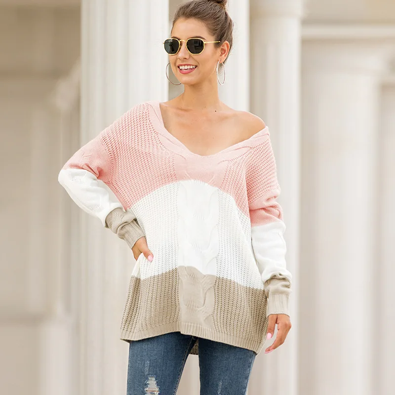 2019 в европейском и американском стиле на осень-зиму дамы свитер с v-образным