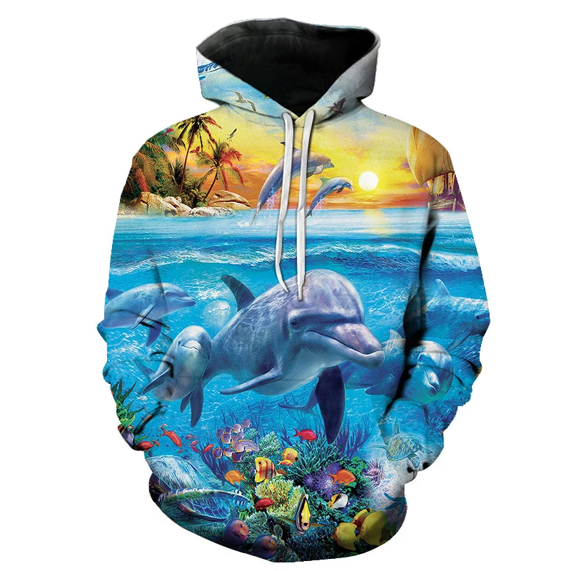 

Ocean fish 3D printing couple hoodie fashion autumn and winter oversized men's hoodie sports outdoor clothing men