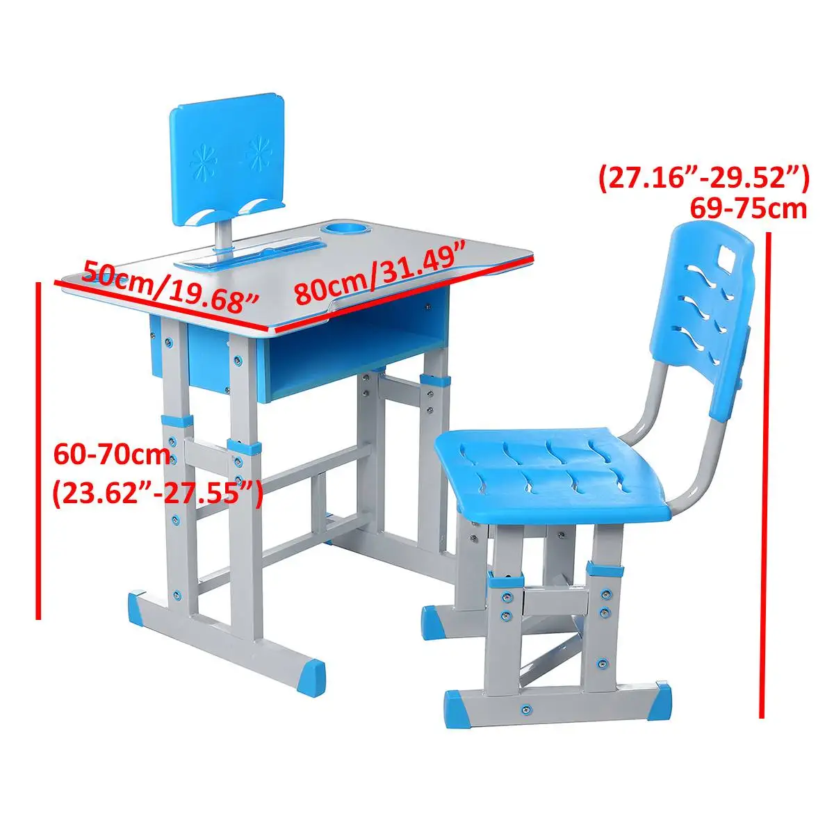 

60-70cm Height Adjustable Desk Chair Multifunctional Ergonomic Kids Study Table and Desk Combination Desktop with Storage Space