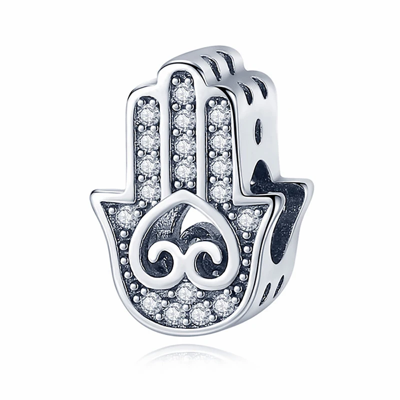 

Genuine 925 Sterling Silver Charm Hamsa Hand of Fatima Beads fit Original Pandora Bracelet Fine Silver Jewelry Making DIY Gift