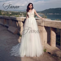o neck sleeveless lace appliques see through wedding dresses a line sweep train organza prom party gown vestido de noiva %d0%bf%d0%bb%d0%b0%d1%82%d1%8c%d0%b5