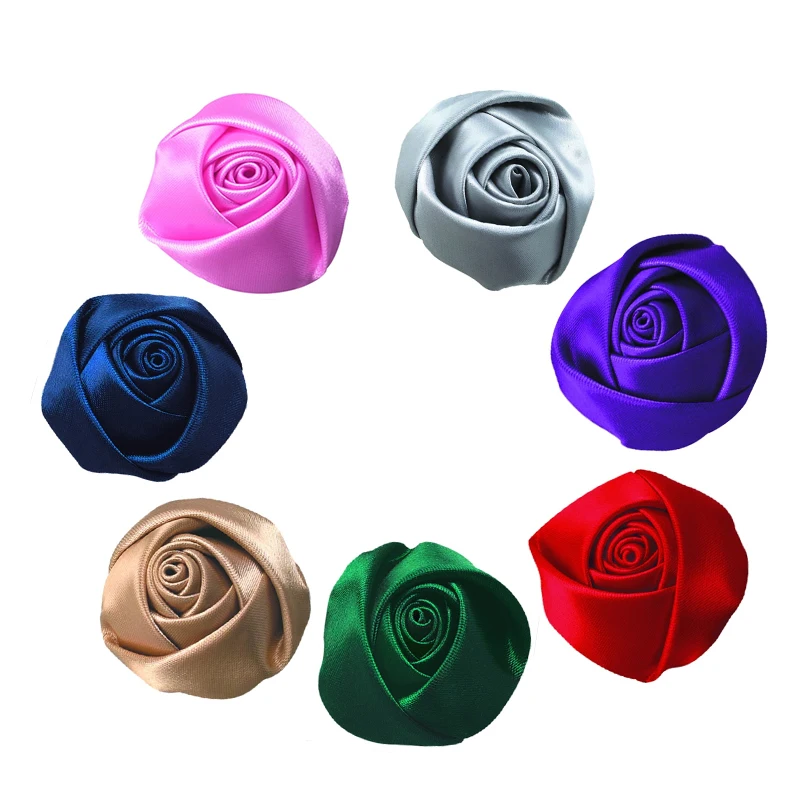 

Handmade Ribbon Roses Satin Flower Appliques Head For DIY Wedding Clothes Baby Girl Hair Craft Decoration Making Accessories