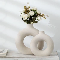 circular hollow ceramic vase donuts flower pot decoration accessories office desktop living room interior decor gift