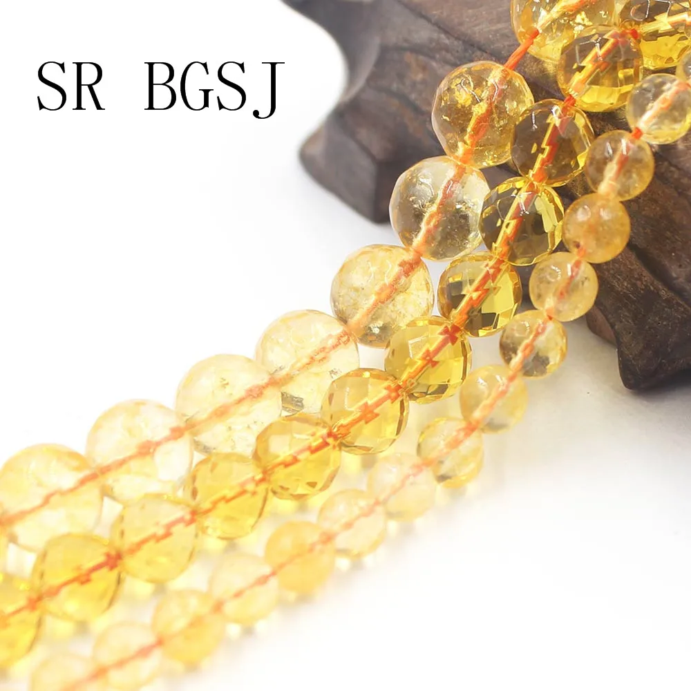 Бесплатная доставка 6 мм 8 10 оптовая продажа граненые круглые цитрины желтый
