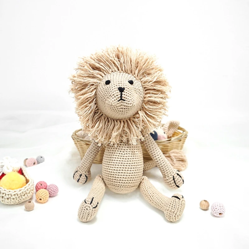 

Creative Stuffed Animals Lion Soft Snuggle Lion Baby Sleep Cotton Knitted Animal Doll Toy Child's First Lion Doll Cotton