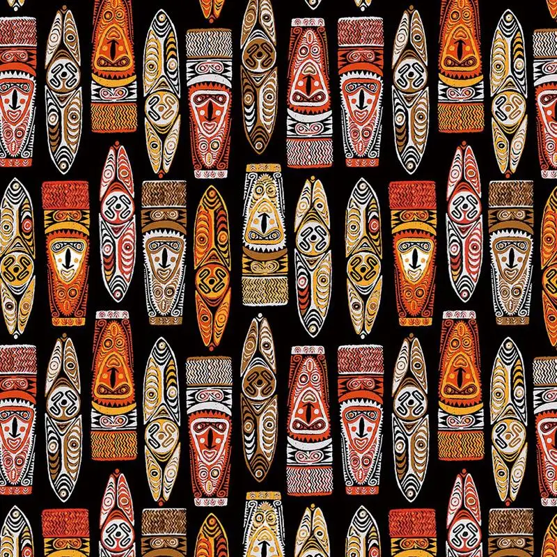 1950s Rockabilly Shirt Men Vintage Cotton Punk Rave Tops Short Sleeve Tiki Mask Printed Dress Shirts Men Steampunk African Style
