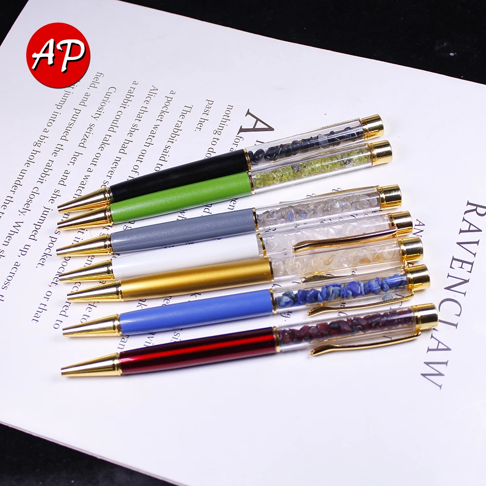 

1PC Natural Crystal Stone Energy Ballpoint Pen Ink Black Writing Ballpen Stationery Office Student Supplies